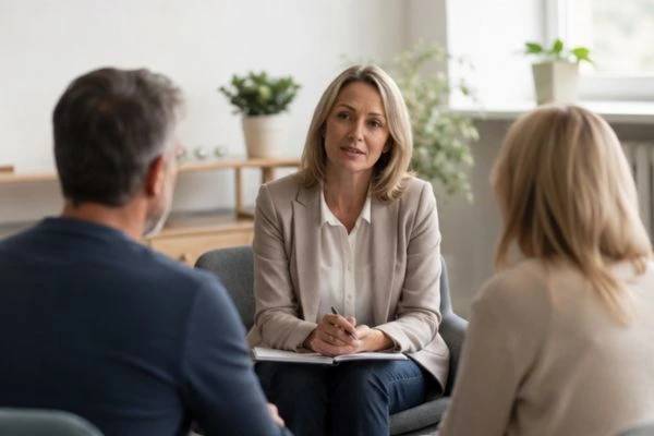 Couple discussing financial arrangement , pensions in divorce Hounslow